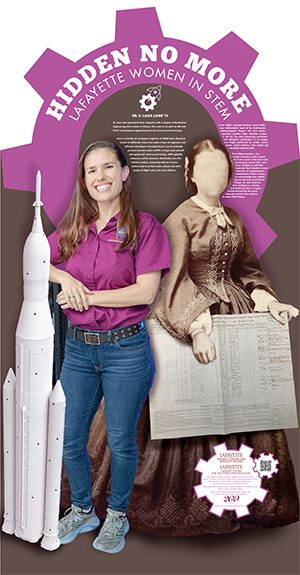 Poster of E. Lara Lash '13, including text from this page, a picture of Lara, and a picture of a faceless Victorian woman holding a meteorological chart. 