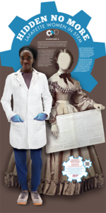 Poster of Savanna Touré ’21 including text from this page, a picture of Savanna, and a picture of a faceless Victorian woman holding a meteorological chart. 